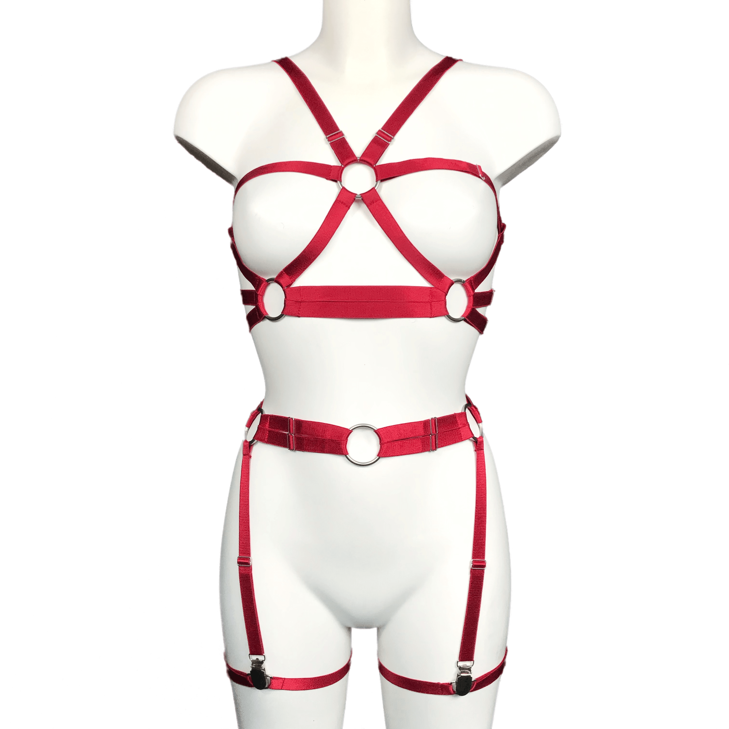PANDEMONIUM Red Harness Top + Garter Belt Set